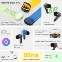 REALME T110 realme Buds T110 Bluetooth Truly Wireless in Ear Earbuds with mic, AI ENC for Calls, Google Fast Pair, 38 Hours Total Playback with Fast Charging and Low Latency Gaming Mode (Punk Black)