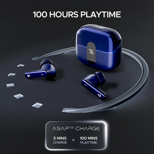 boat ear buds boAt Airdopes 121 Pro Plus, 100HRS Battery, 4Mics ENx, 50ms Low Latency, Fast Charge, LED Display, IPX5, v5.3 Bluetooth in Ear Earbuds, TWS Ear Buds Wireless Earphones with mic (Blue) - Blue