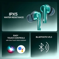 boat ear buds boAt Airdopes 141 Pro Buds, 13mm Drivers, Metallic Finish, 60HRS Battery, 4Mics ENx, Fast Charge, IPX5, v5.3 Bluetooth Earbuds, TWS Ear Buds Wireless Earphones with mic (Martian Green) - Dark Fern