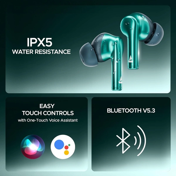 boat ear buds boAt Airdopes 141 Pro Buds, 13mm Drivers, Metallic Finish, 60HRS Battery, 4Mics ENx, Fast Charge, IPX5, v5.3 Bluetooth Earbuds, TWS Ear Buds Wireless Earphones with mic (Martian Green) - Dark Fern