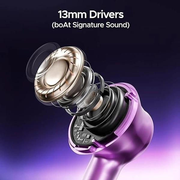 boat ear buds boAt Airdopes 141 Pro Buds, 13mm Drivers, Metallic Finish, 60HRS Battery, 4Mics ENx, Fast Charge, IPX5, v5.3 Bluetooth Earbuds, TWS Ear Buds Wireless Earphones with mic (Galactic Purple) - Purple