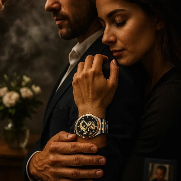 "Luxury Men's Gold Dragon Watch – Blue Dial, Stainless Steel Band, Elegant Automatic Timepiece"
