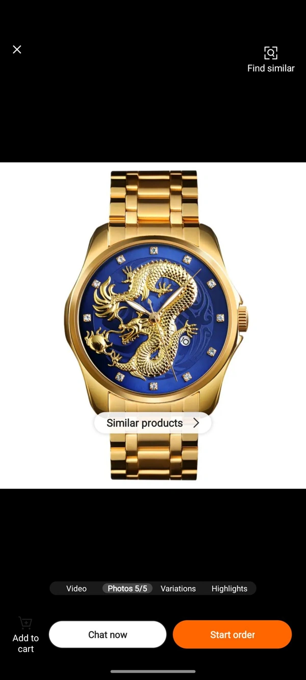 "Luxury Men's Gold Dragon Watch – Blue Dial, Stainless Steel Band, Elegant Automatic Timepiece"
 - Free