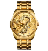 "Luxury Men's Gold Dragon Watch – Blue Dial, Stainless Steel Band, Elegant Automatic Timepiece"
 - Free