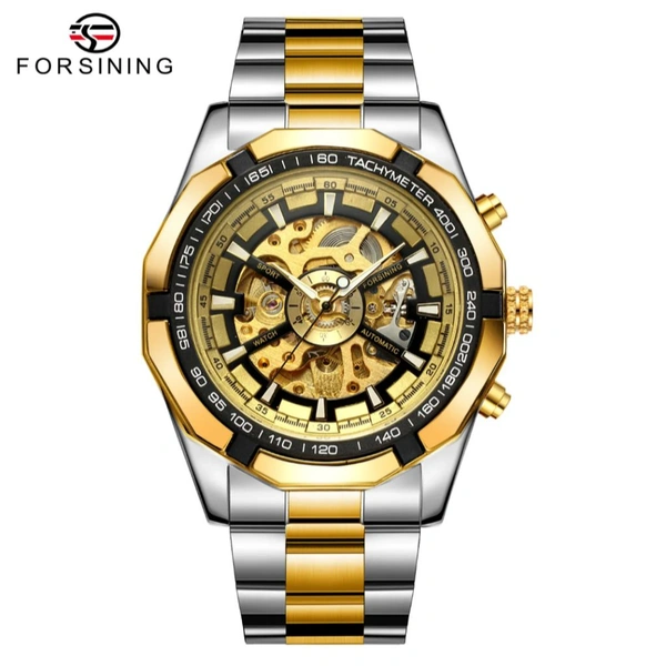 Men’s Forsining Luxury Watch – Self-Winding Skeleton with Metallic Finish - Free