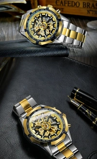 Men’s Forsining Luxury Watch – Self-Winding Skeleton with Metallic Finish - Free