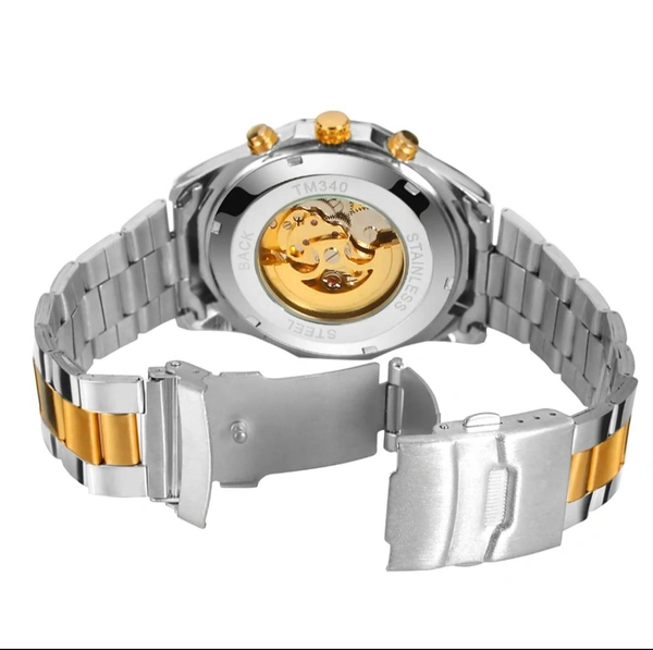 Men’s Forsining Luxury Watch – Self-Winding Skeleton with Metallic Finish - Free