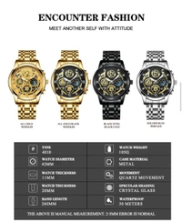 Encounter Fashion Men's Luxury Quartz Watch – Bold Skeleton Dial, Waterproof