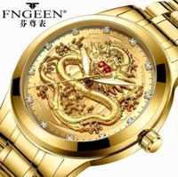 FNGEEN Royal Dragon Gold Watch for Men – Luxury Quartz Timepiece with 3D Dragon Dial
