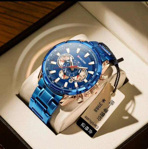 BinBond Stainless Steel Luxury Primium Watches Men Quartz Wrist Watch Chronograph Sports Luminous Fashion Watch  - Free
