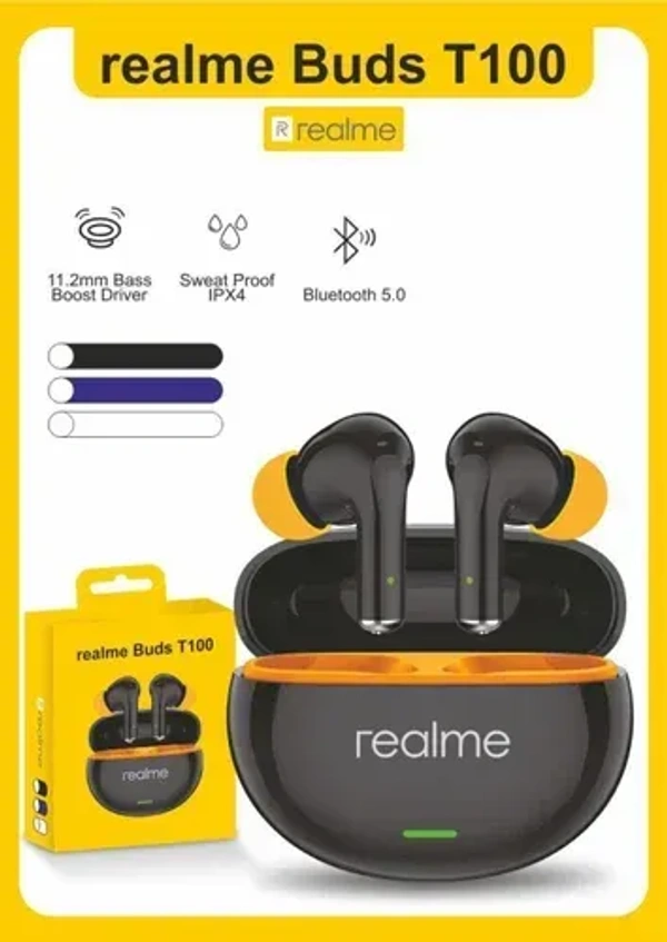 REALME T110 realme Buds T110 Bluetooth Truly Wireless in Ear Earbuds with mic, AI ENC for Calls, Google Fast Pair, 38 Hours Total Playback with Fast Charging and Low Latency Gaming Mode (Punk Black)