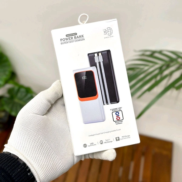 10000mAh Powerbank With 2 Build In Cables | Lithium Polymer Power Bank | Plastic Casing, Lightweight | Extra Ports | For Mobile, Earbuds, Smartwatch, Speaker, Tablet