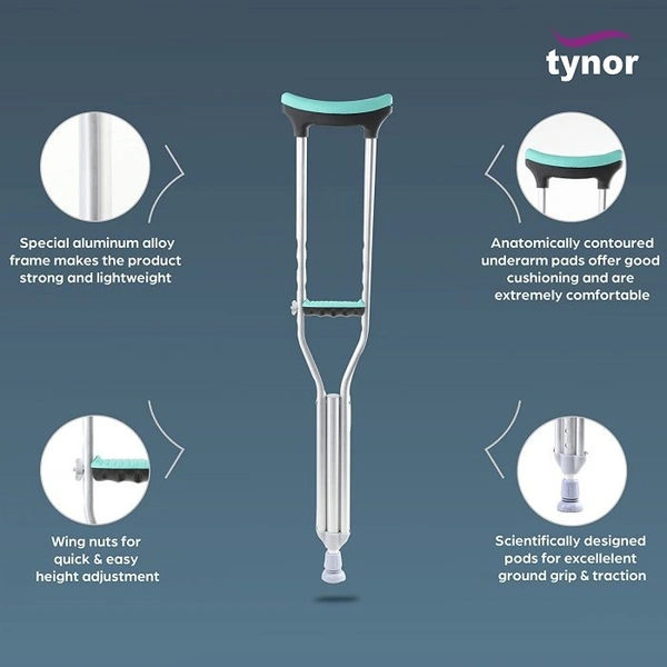 TYNOR AUXILIARY CRUTCH, SILVER, 1 PAIR - L
