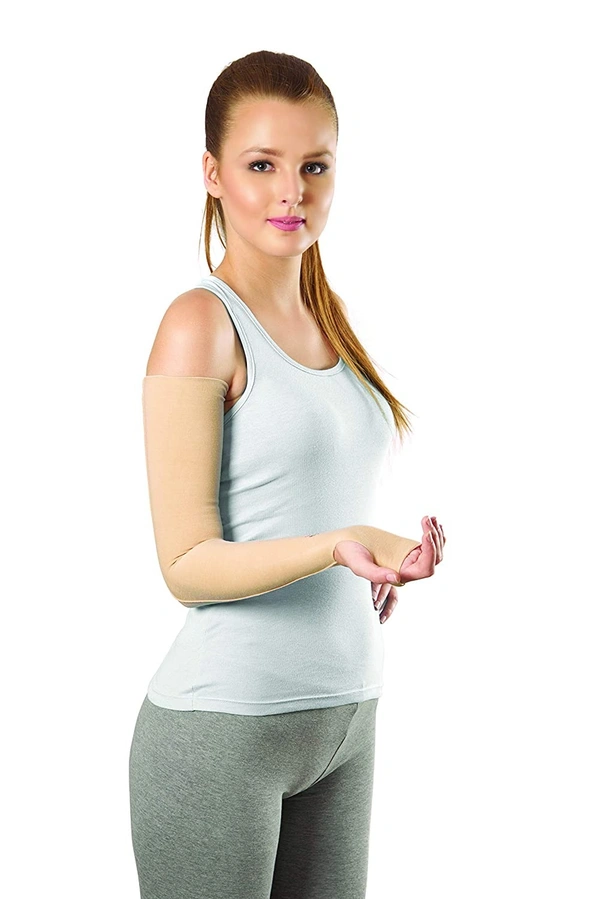 TYNOR COMPRESSION GARMENT ARM SLEEVE MITTEN WITH THUMB, BEIGE, 1 UNIT