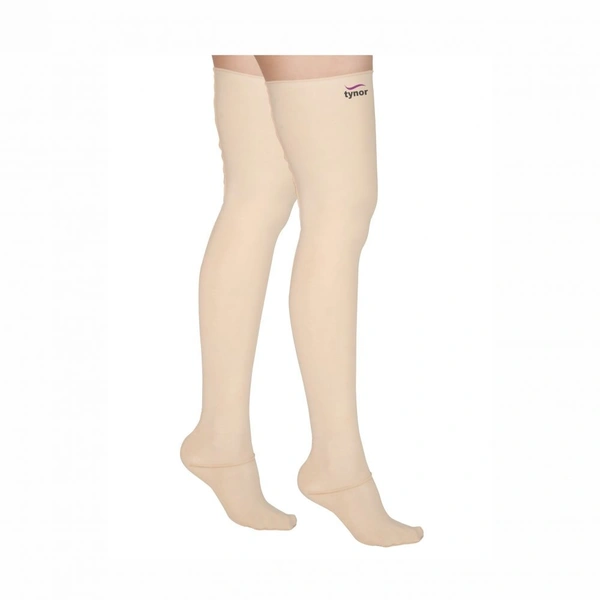 TYNOR COMPRESSION GARMENT LEG MID THIGH CLOSED TOE, BEIGE, 1 PAIR