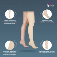 TYNOR COMPRESSION GARMENT LEG MID THIGH CLOSED TOE, BEIGE, 1 PAIR - L