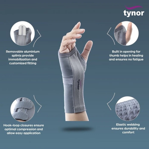 TYNOR ELASTIC WRIST SPLINT, GREY, 1 UNIT - XL, LEFT