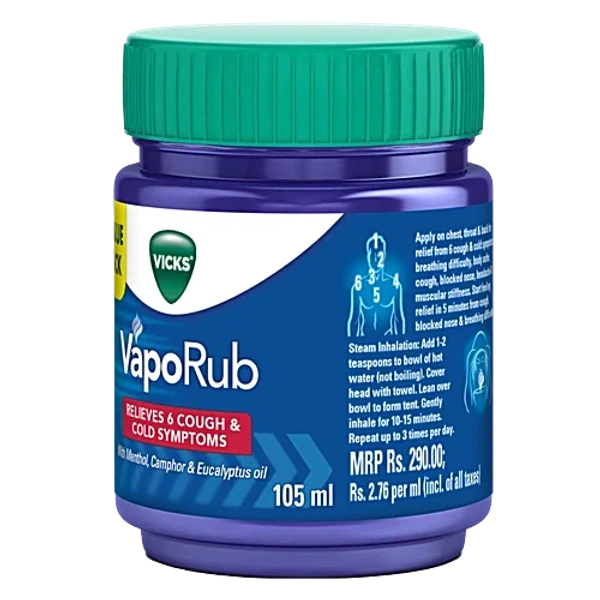 Vicks Vaporub Balm with Menthol, Camphor & Eucalyptus Oil | Relieves 6 Symptoms of Cough & Cold | Goodness of Ayurveda - 25 ml