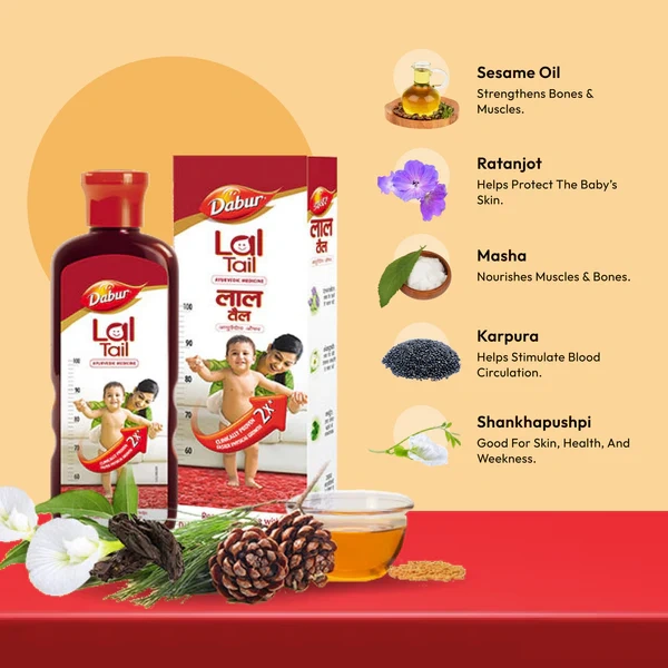 Dabur Lal Tail - Ayurvedic Baby Oil 2x Faster Physical Growth - 100 ml