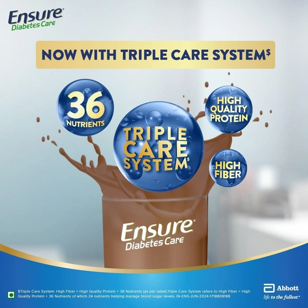 Ensure Diabetes Care Choco Powder with High Fiber, Protein & 36 Nutrients | Helps Manage Blood Sugar Levels in 4 weeks - 375g