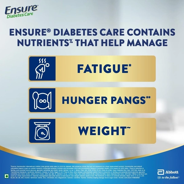 Ensure Diabetes Care Vanilla Powder with High Fiber, Protein & 36 Nutrients | Helps Manage Blood Sugar Levels in 4 weeks - 375g
