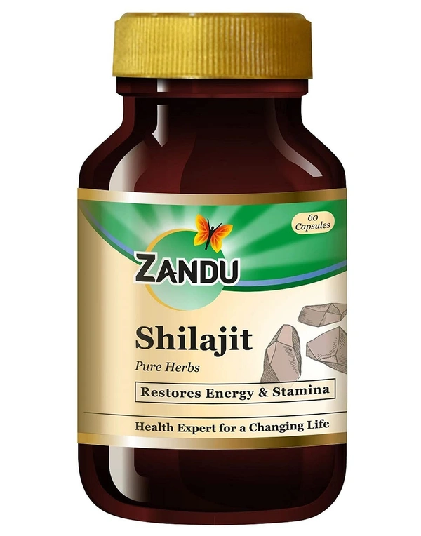 Zandu Shilajit Capsules (60 Caps) Infused with Goodness of Natural Shilajit Extracts for Enhanced Energy & Strength in Men, Manages Stress, Immunity Booster