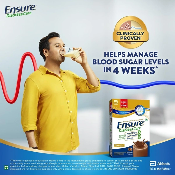 Ensure Diabetes Care Choco Powder with High Fiber, Protein & 36 Nutrients | Helps Manage Blood Sugar Levels in 4 weeks - 375g