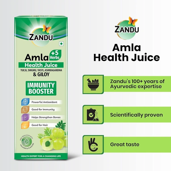 Zandu Zandu Amla + 5 Herbs Health Juice | Ayurvedic Immunity Booster | Powerful Antioxidant | Good for Bones and Hair |No Added Sugar (1000ml) - 1000ml