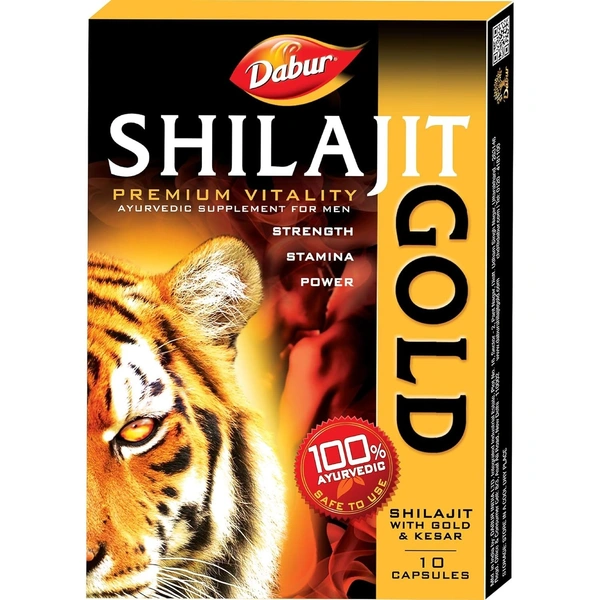 Dabur Shilajit Gold : 100 % Ayurvedic Capsules for Strength , Stamina and Power -10 capsules