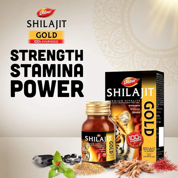 Dabur Shilajit Gold : 100 % Ayurvedic Capsules for Strength , Stamina and Power -10 capsules - 10 capsules