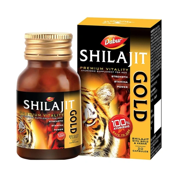 DABUR Shilajit Gold - 20 Capsules | 100% Ayurvedic Capsules for Strength , Stamina and Power | Premium Ayurvedic Supplement | For Men