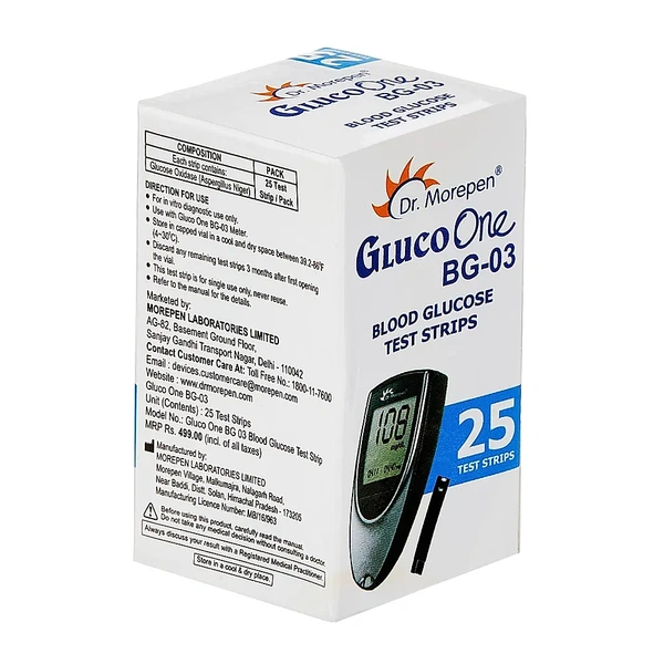 Dr Morepen Gluco Onebg 03 Blood Glucose Test Strip Box Of 25 No'S