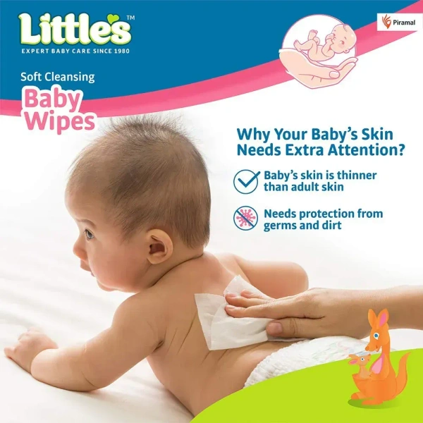 Little's Little's Soft Cleansing Baby Wipes | Contains Aloe Vera & Jojoba Oil -80 wipes - Pack of 1 x 80 Wipes, 80 Wipes