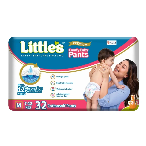 Little's Comfy Baby Diaper Pants - Premium | Baby Diapers with 12 hours Absorption & Wetness Indicators