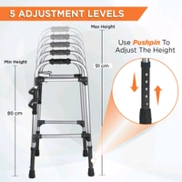 VISSCO Dura Max Walker (Aluminium) | Foldable Walking Aid | Adjustable Height | Light Weight | With Premium Grade Rubber Shoes and PVC Grip (Grey)