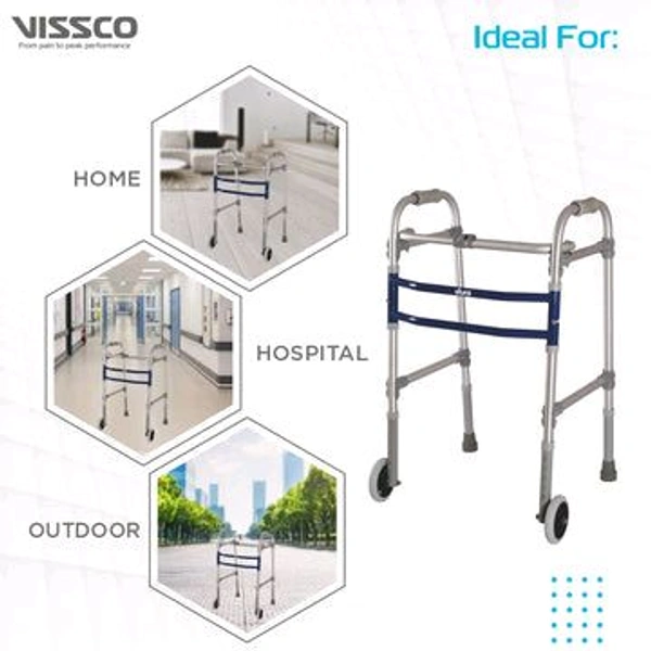 Dura Max Walker (Aluminium) With Straight Wheel for Elderly & Physically Challenged | Foldable |Light Weight & Adjustable Height (Grey)