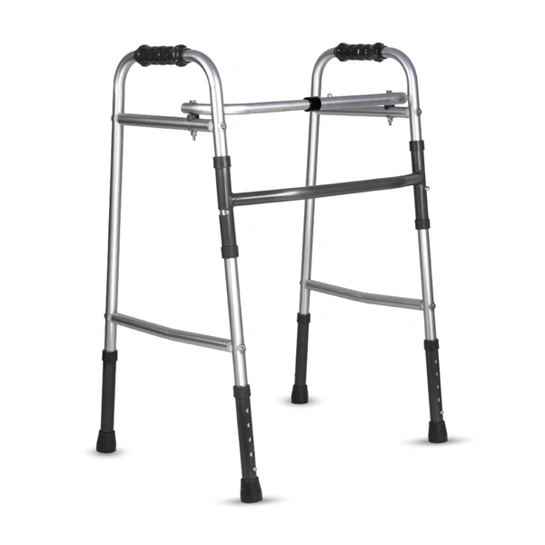 Dura Lite Walker (Aluminium) | Foldable Walking Aid | Adjustable Height | Light Weight | With Premium Grade Rubber Shoes and PVC Grip (Grey)