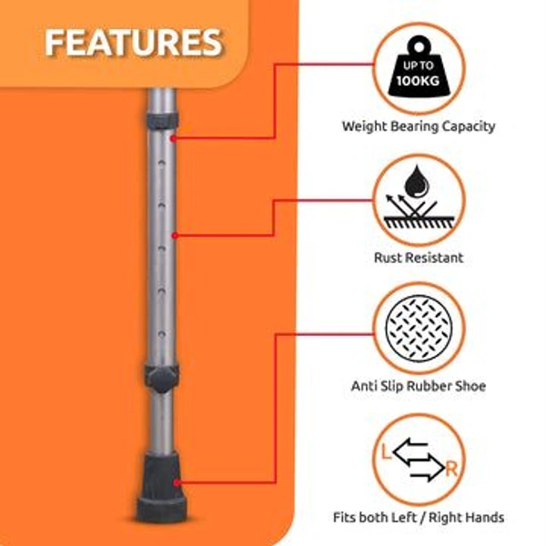 VISSCO Astra Plus Crutch with Height Adjustable Elbow Support & Movable Arm Cuff, Light Weight- Single Piece
