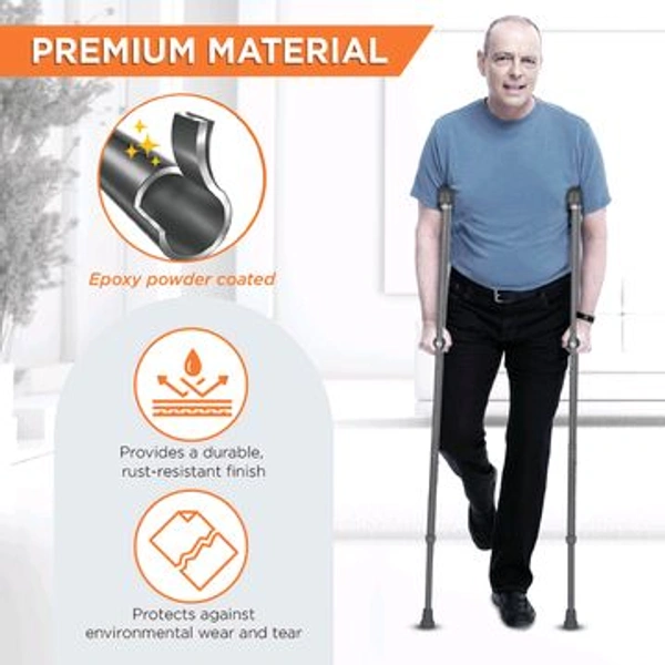 Astra Under Arm Crutches | Adjustable Elbow Support & Height | Light Weight | PVC grip Handle - Xtra Large
