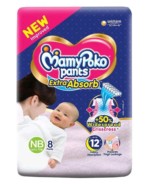 MamyPoko Extra Absorb Diaper Pants | For Up To 12 Hours Absorption | Size NB