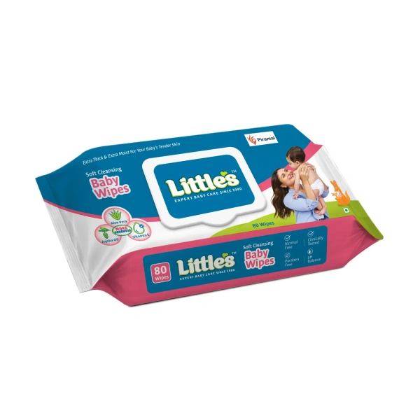 Little's Soft Cleansing Baby Wipes Lid Pack | Contains Aloe Vera & Jojoba Oil -80 Wipes