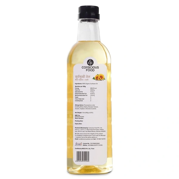 Conscious Food Organic Cold Pressed Sunflower Oil | 1 litre