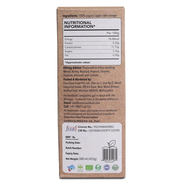 Conscious Food Apple Cider Vinegar 500ml