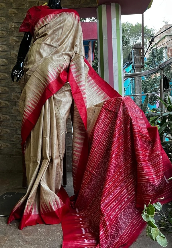 SKU1512 : Tussar Silk Saree with Traditional Gujarati Handwork