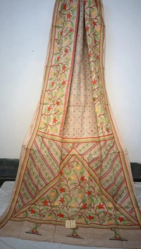 SKU0274 : Pure Cotton Saree – Handwoven, Lightweight & Breathable Fabric | Dhonekhali | Calcutta Cotton - Cream Colour, Floral, Dry Clean Only, Yes