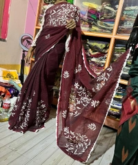 SKU1525 : Resham Check Kathiyawadi Saree with Crochet Border | Traditional Gujarati Handcrafted Ethnic Wear