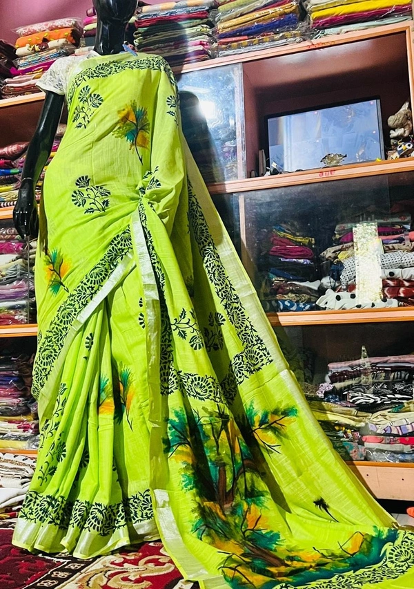 SKU1531 : Linen Saree with Hand Block Print | Lightweight Elegant Daily & Festive Wear Saree