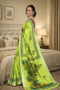 SKU1531 : Linen Saree with Hand Block Print | Lightweight Elegant Daily & Festive Wear Saree