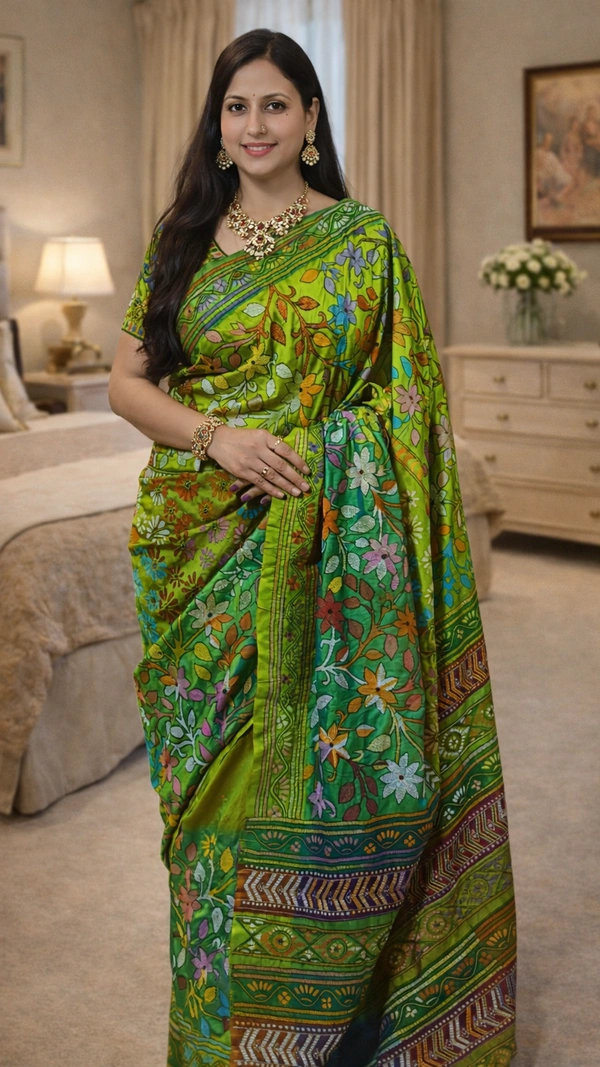 SKU1540 : Bishnupure Silk Saree with Allover Kantha Stitch | Handcrafted Premium Festive & Wedding Wear