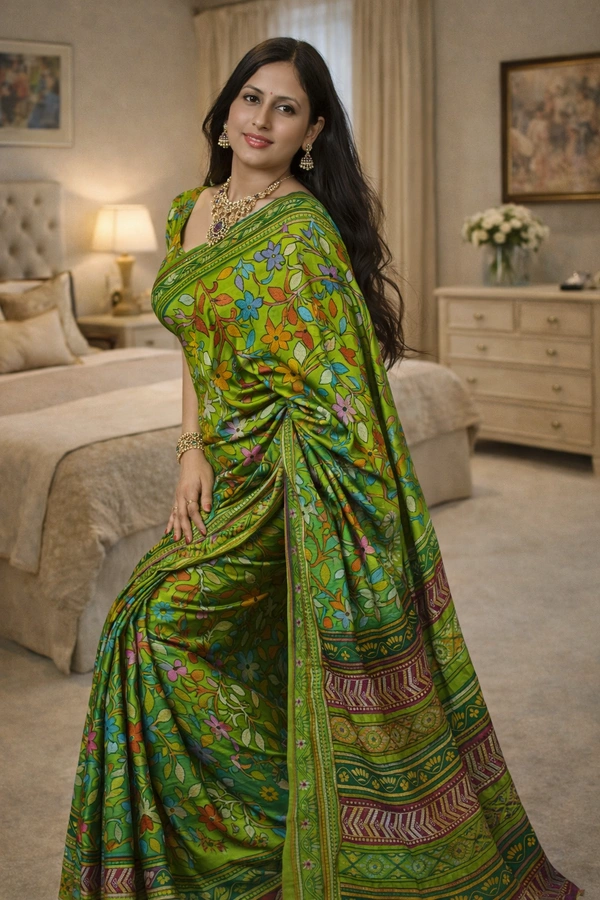 SKU1540 : Bishnupure Silk Saree with Allover Kantha Stitch | Handcrafted Premium Festive & Wedding Wear
